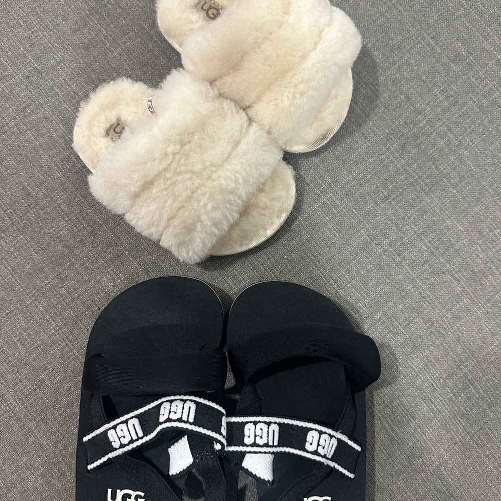 UGG Kids Fluffy Slippers - Black and Cream